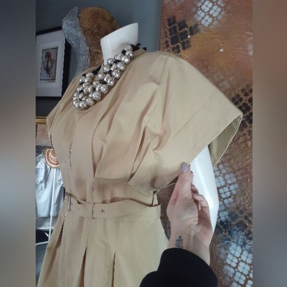 Zara Cotton Blend Elegant Tan Mini Dress - Picture 9 of 14